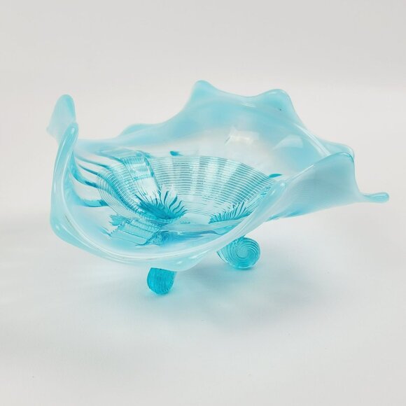 Vintage Northwood Klondyke Blue Opalescent 3-Toed Footed Triangular Bowl Dish - Picture 1 of 10